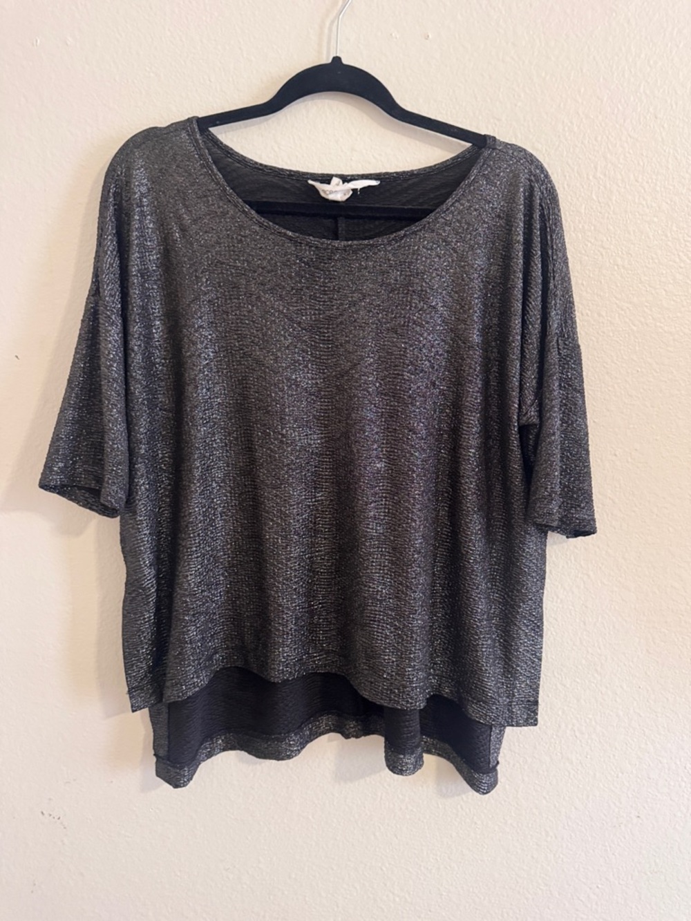 BCBGeneration Oversized Metallic Scoop Neck Tunic Top, Size Small